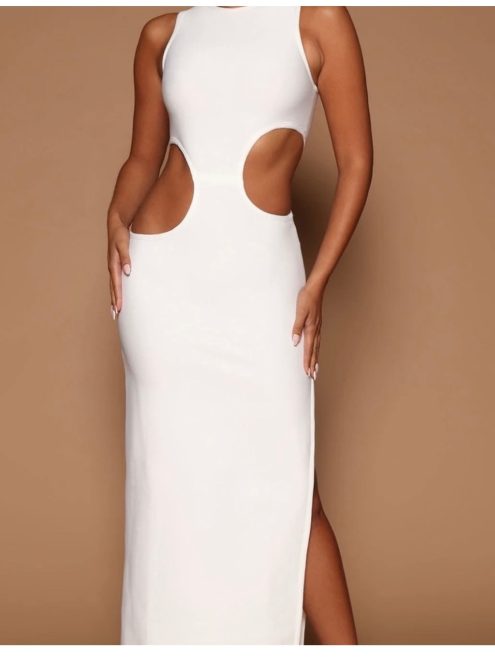 Fashion Nova Novaluxe Sleeveless Ivory Cutout Midi Dress size XS